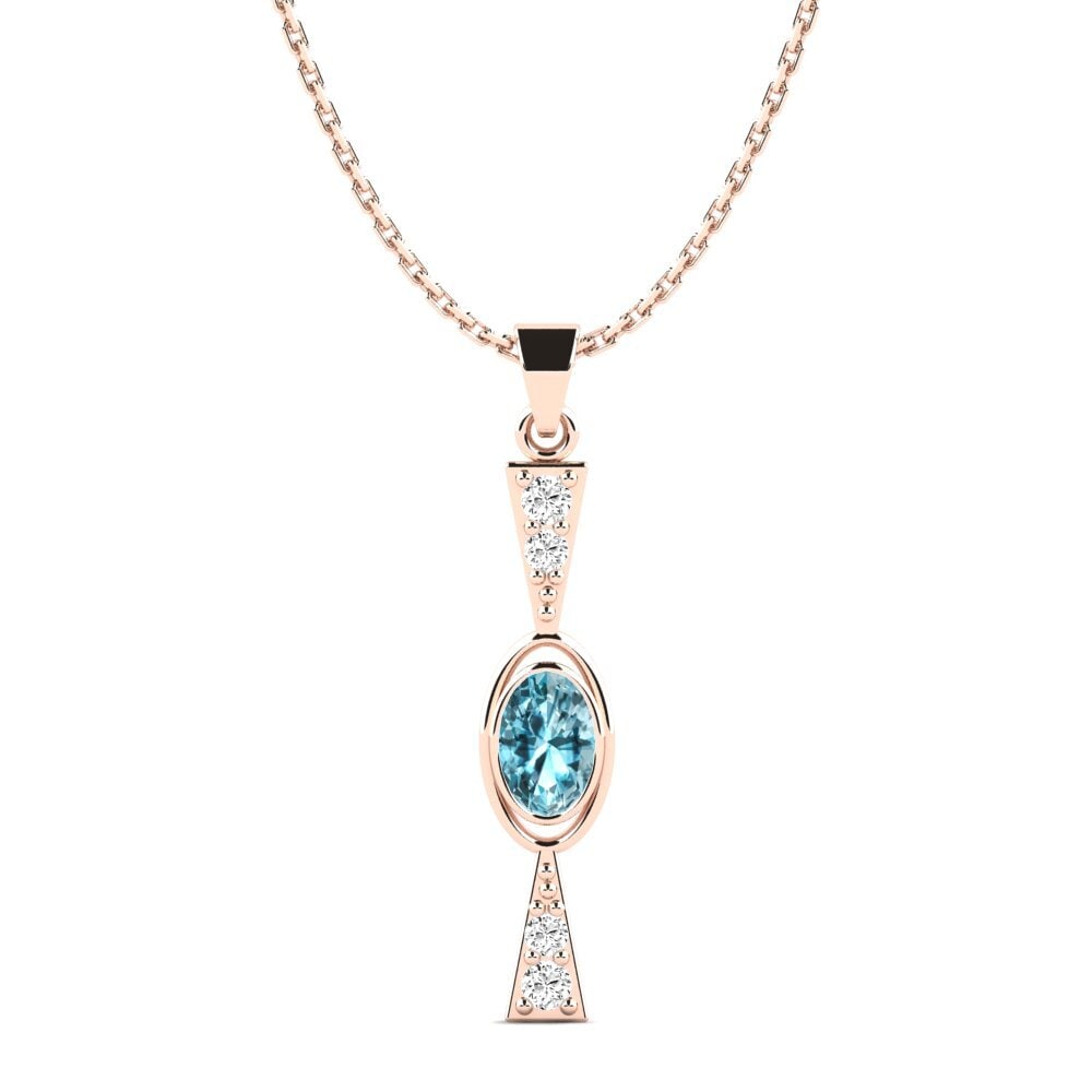 14k Oro Rosa Circón Azul Colgante de Mujer Enduitte