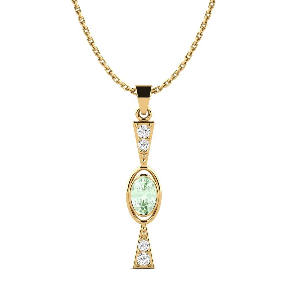 14k Oro Amarillo Amatista verde Colgante de Mujer Enduitte