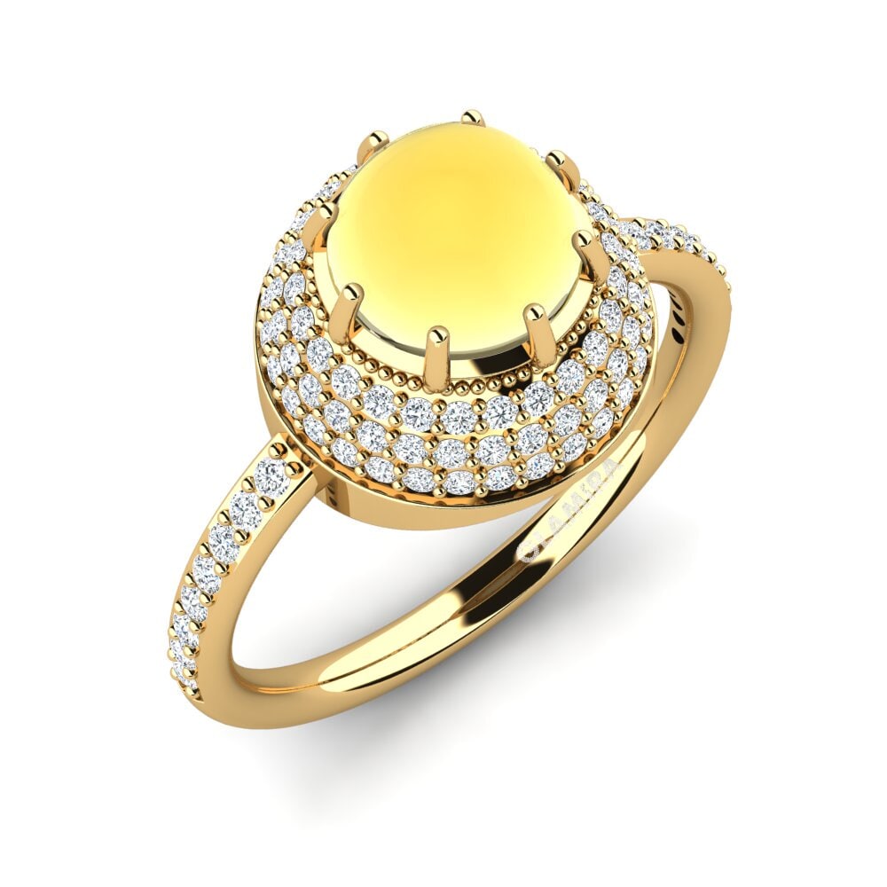18k Oro Amarillo Citrino Cabujón Anillo Enerant