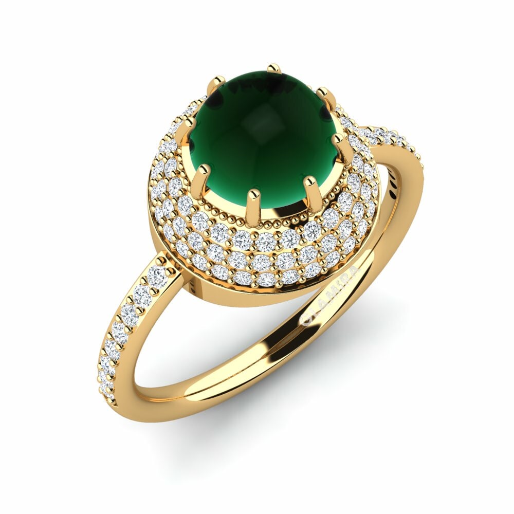 Or Jaune 9k Émeraude Cabochon Bague Enerant