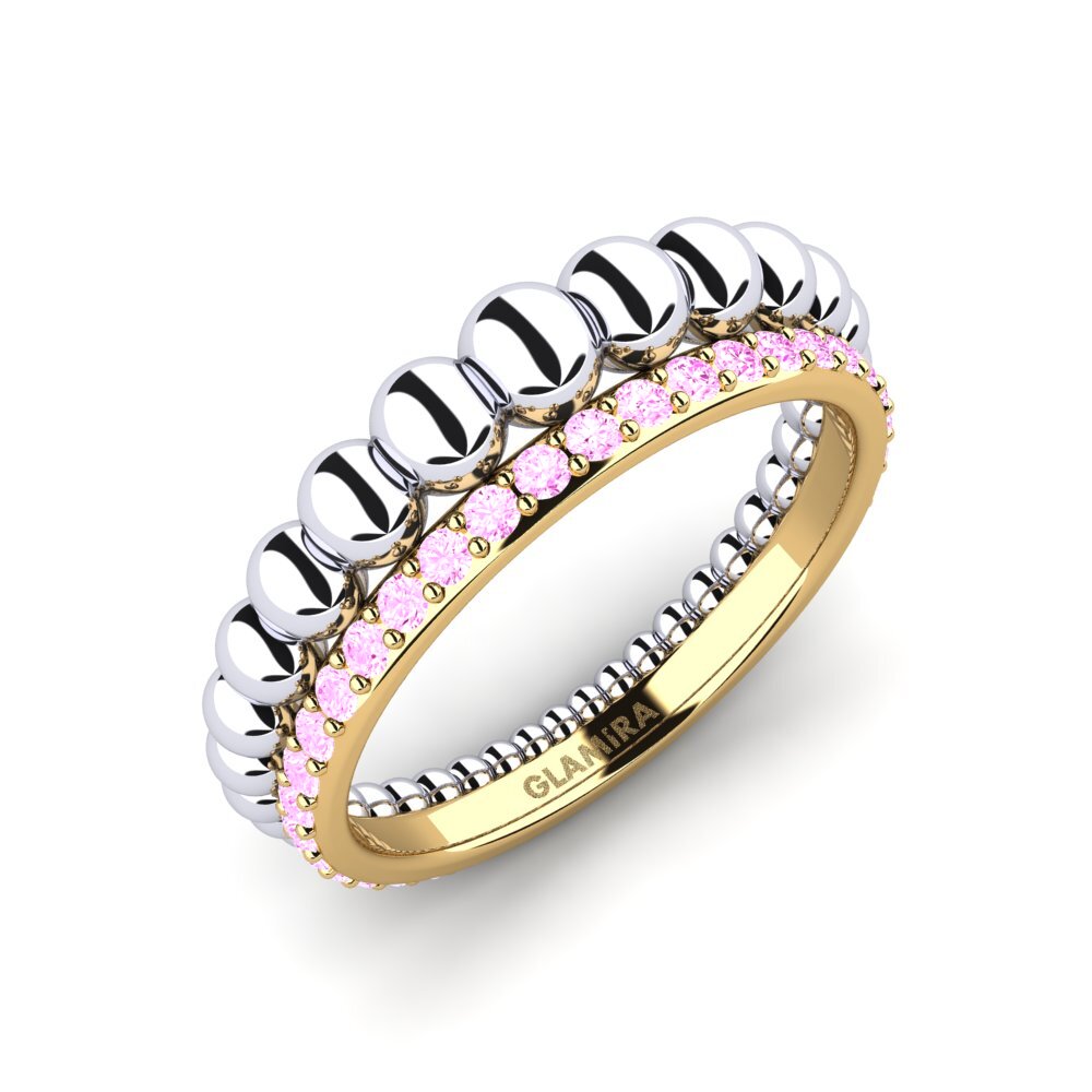 Or Jaune & Blanc 14k Saphir Rose Bague Eniait
