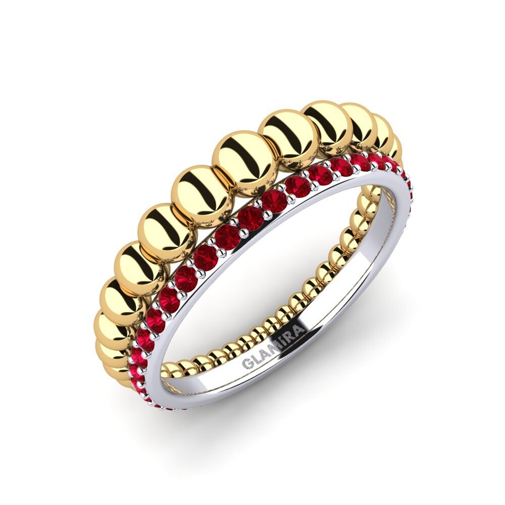 Or Blanc & Jaune 14k Zircone Rouge Bague Eniait