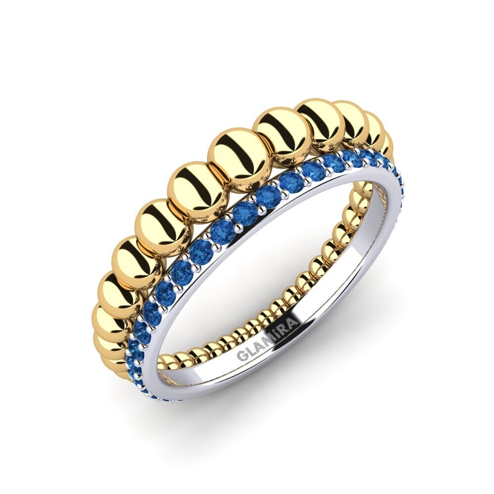 Or Blanc & Jaune 14k Zircone Bleu Foncé Bague Eniait
