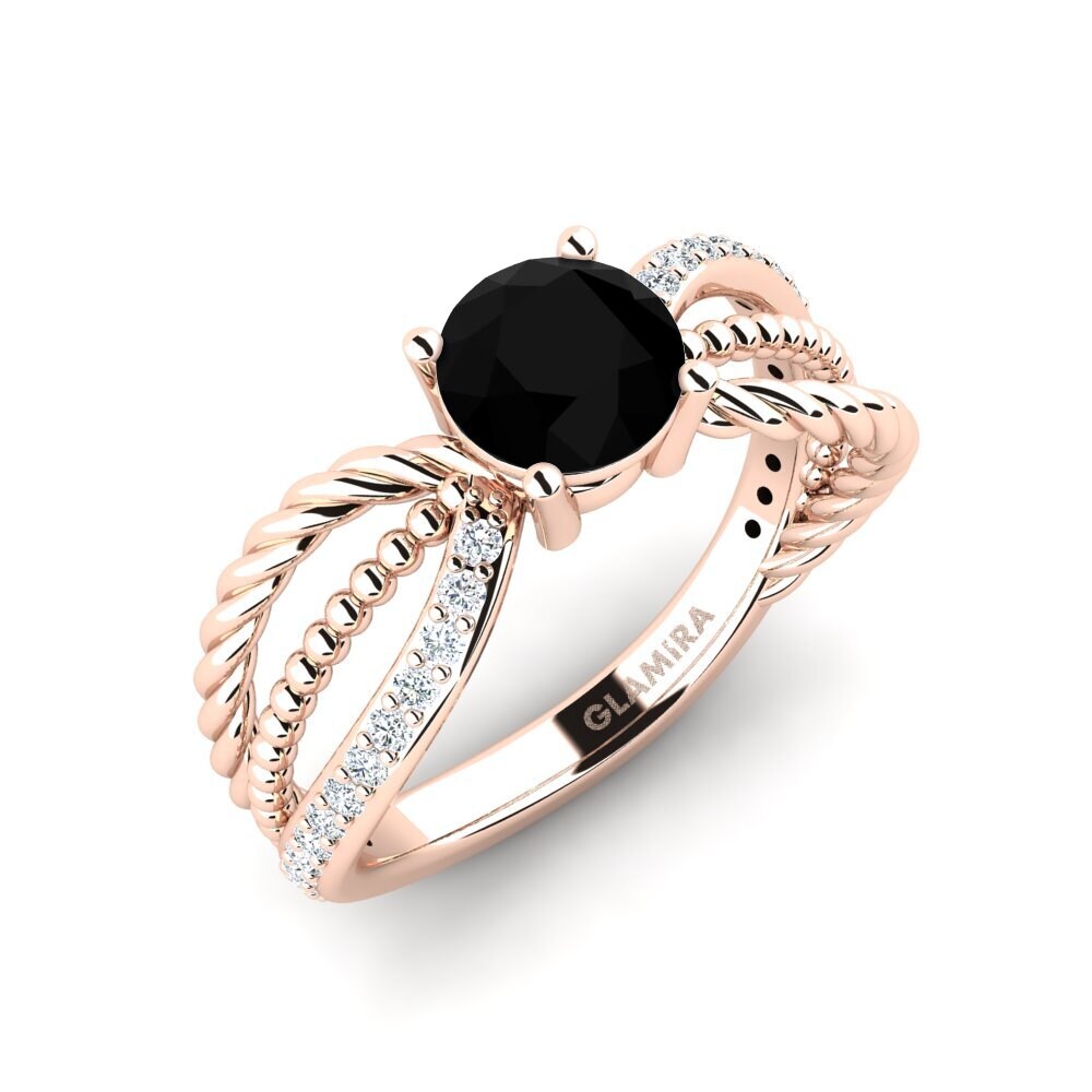 Oro Rosso 585 Diamante Nero Anello da donna Enpli