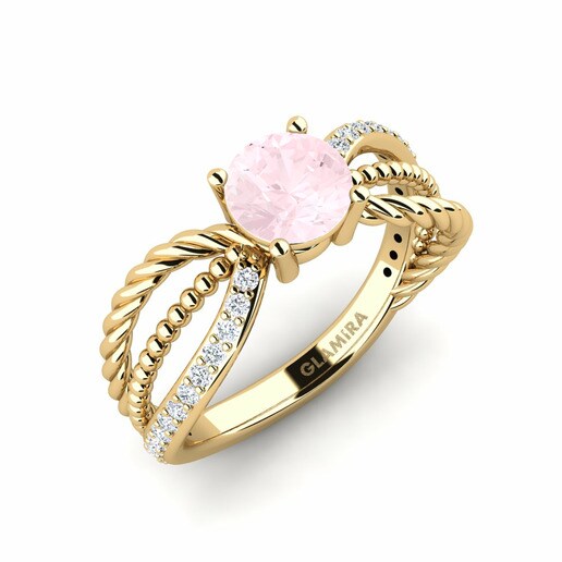 Anillo Enpli Oro Amarillo 585 & Cuarzo rosa & Cristal de Swarovski
