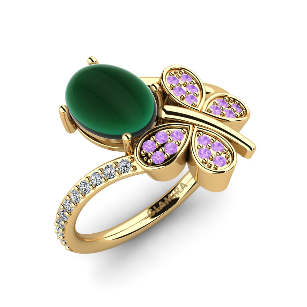 Or Jaune 18k Émeraude Cabochon Bague Enrichetta