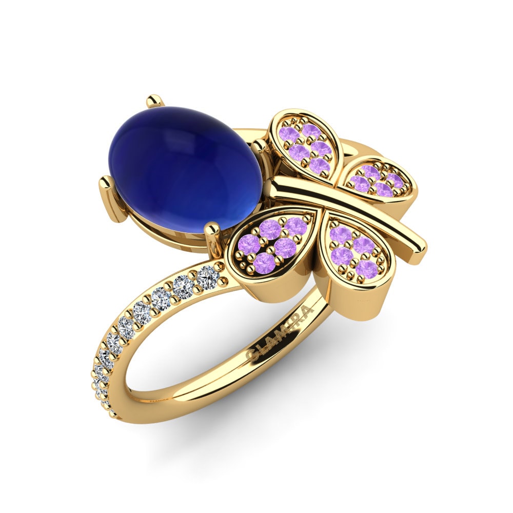 Or Jaune 18k Saphir Cabochon Bague Enrichetta