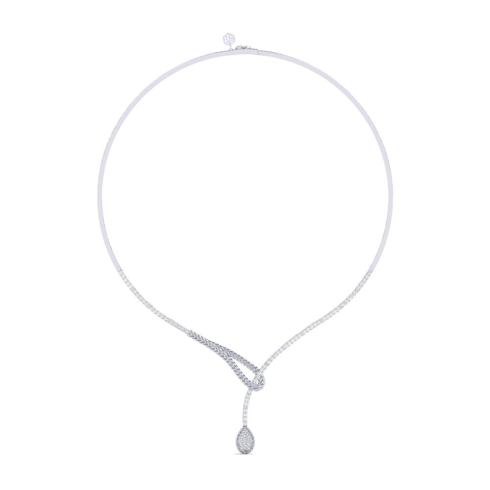 9ct White Gold Zirconia Collier Entwine