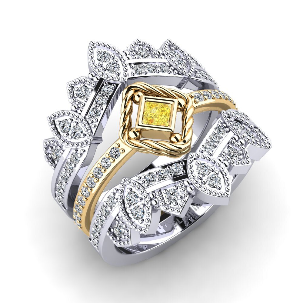 14ct White / Yellow Gold Yellow Sapphire Ring Enulti SET