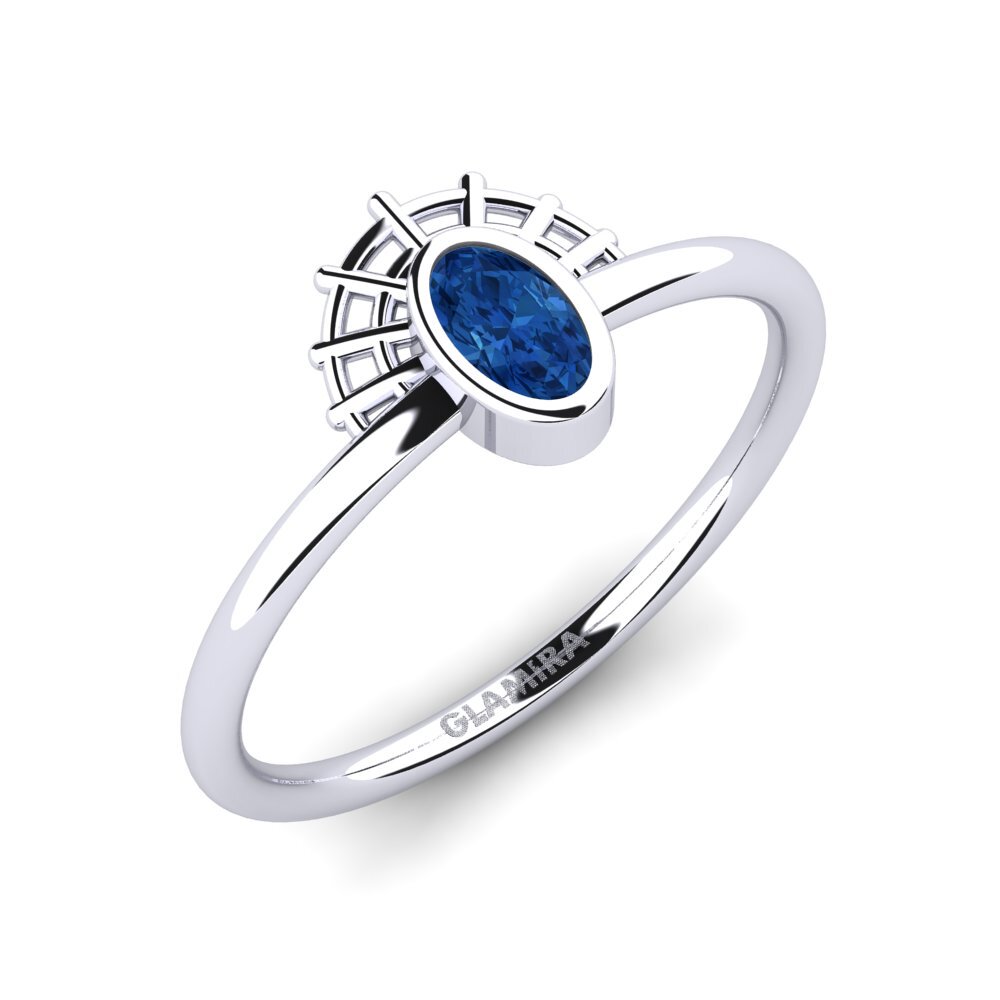 Białe Złoto 375 Ciemnoniebieska cyrkonia Pierścionek zaręczynowy Envy