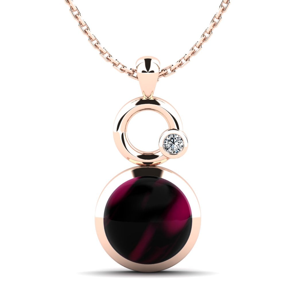 14k Oro Rosa Granate Rhodolite Cabujón Colgante de Mujer Eos