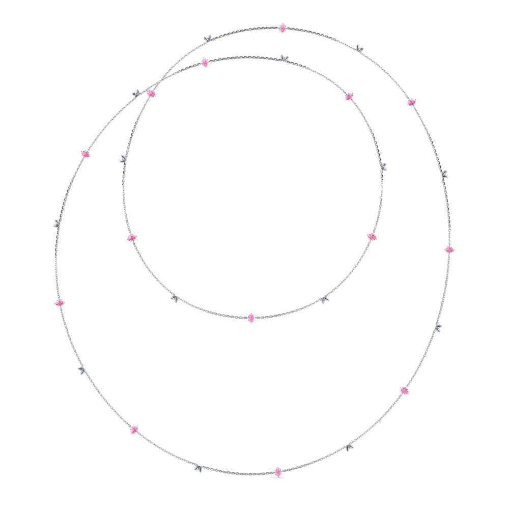 18k Oro Blanco Zafiro Rosado Collar de Mujer Eosto