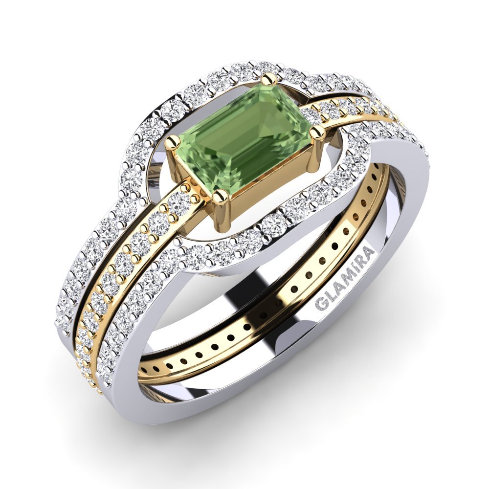 14ct White / Yellow Gold Green Sapphire Ring Epect SET
