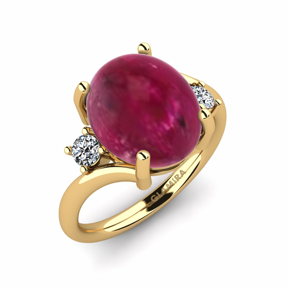 Or Jaune 18k Rubis Cabochon Bague Ephrata