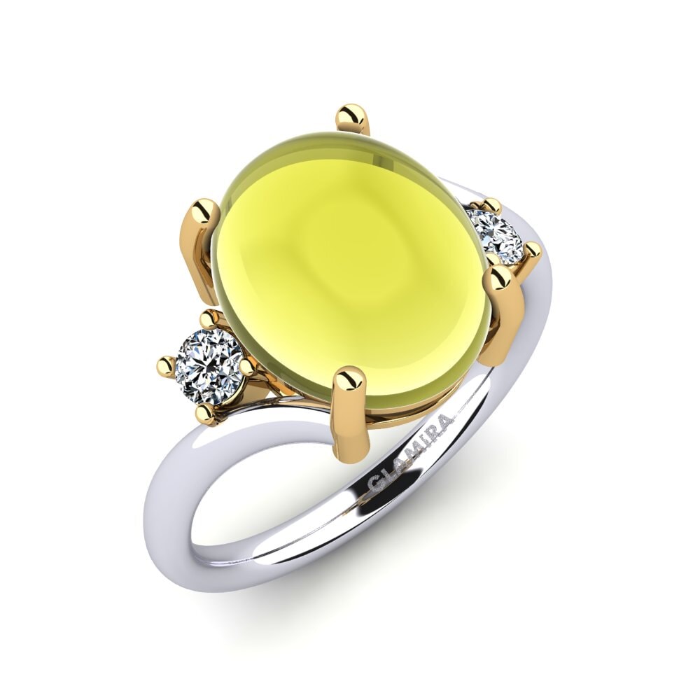 Or Blanc & Jaune 14k Topaze Citron Cabochon Bague Ephrata