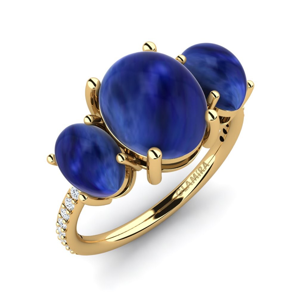 18k Oro Amarillo Zafiro Cabujón Anillo Era