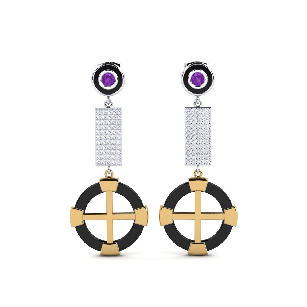 14ct White & Yellow Gold Amethyst Women's Earring Erald