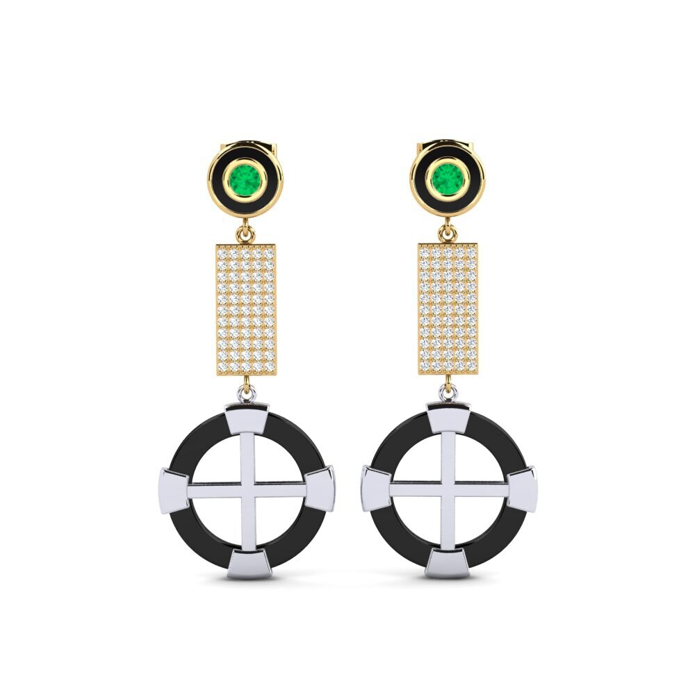 14ct Yellow & White Gold Emerald Women's Earring Erald
