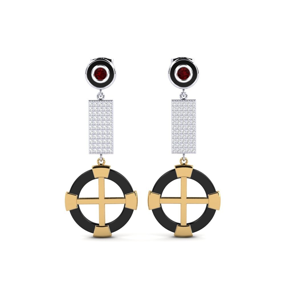 9ct White & Yellow Gold Garnet Women's Earring Erald