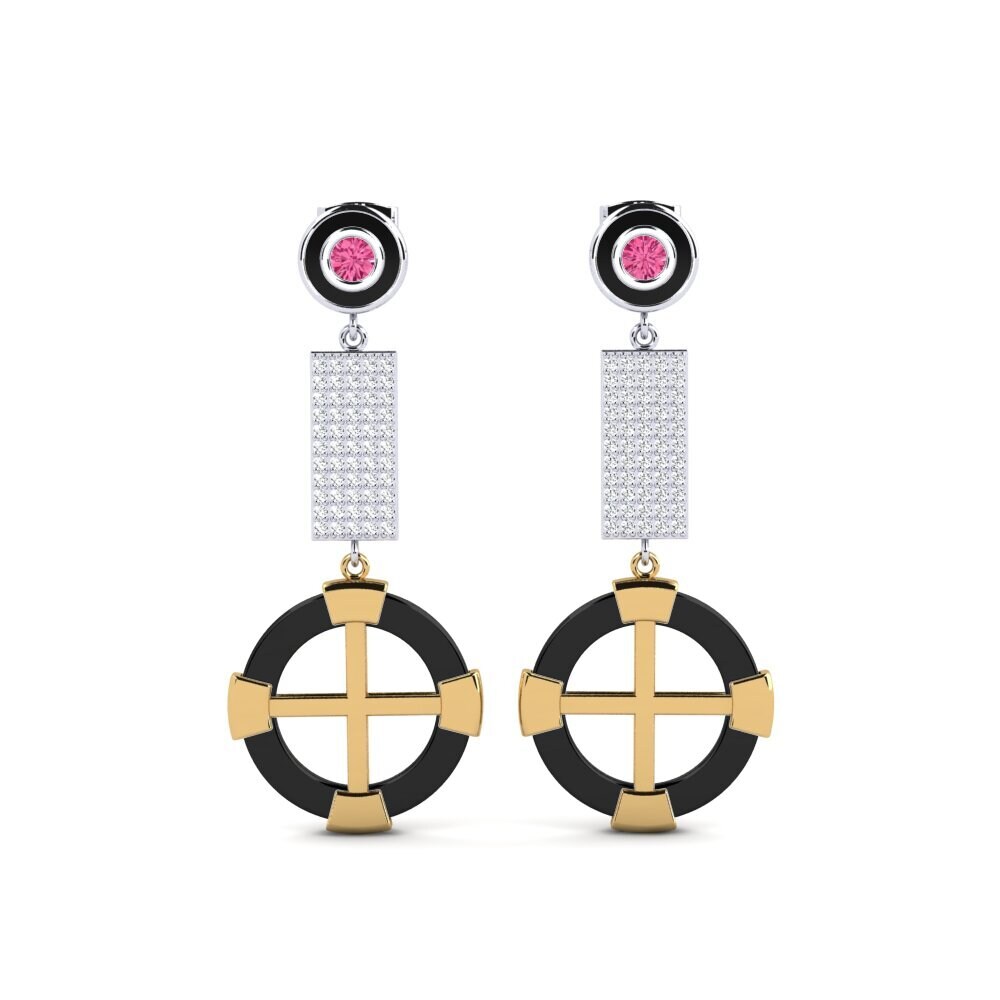18ct White & Yellow Gold Pink Tourmaline Women's Earring Erald