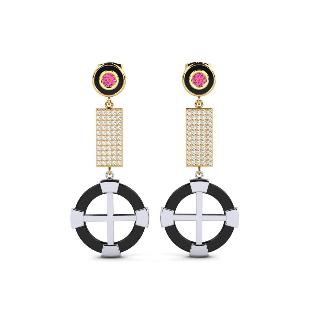 14ct Yellow & White Gold Pink Tourmaline Women's Earring Erald
