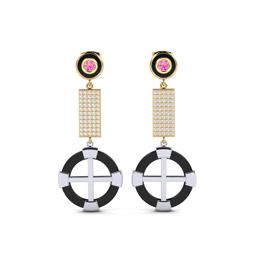 14ct Yellow & White Gold Pink Sapphire Women's Earring Erald
