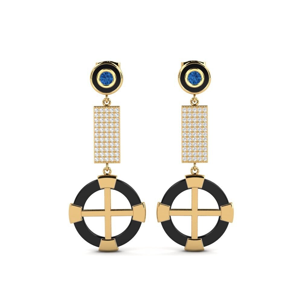 9ct Yellow Gold Dark Blue Zirconia Women's Earring Erald