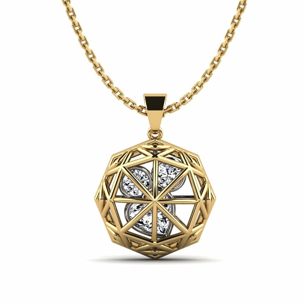 14k Oro Amarillo & Blanco Colgante de Mujer Erba