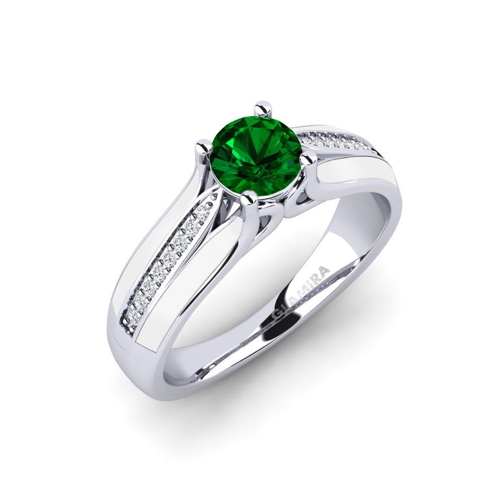 14k Oro Blanco Circonita Verde Anillo de compromiso Basilia
