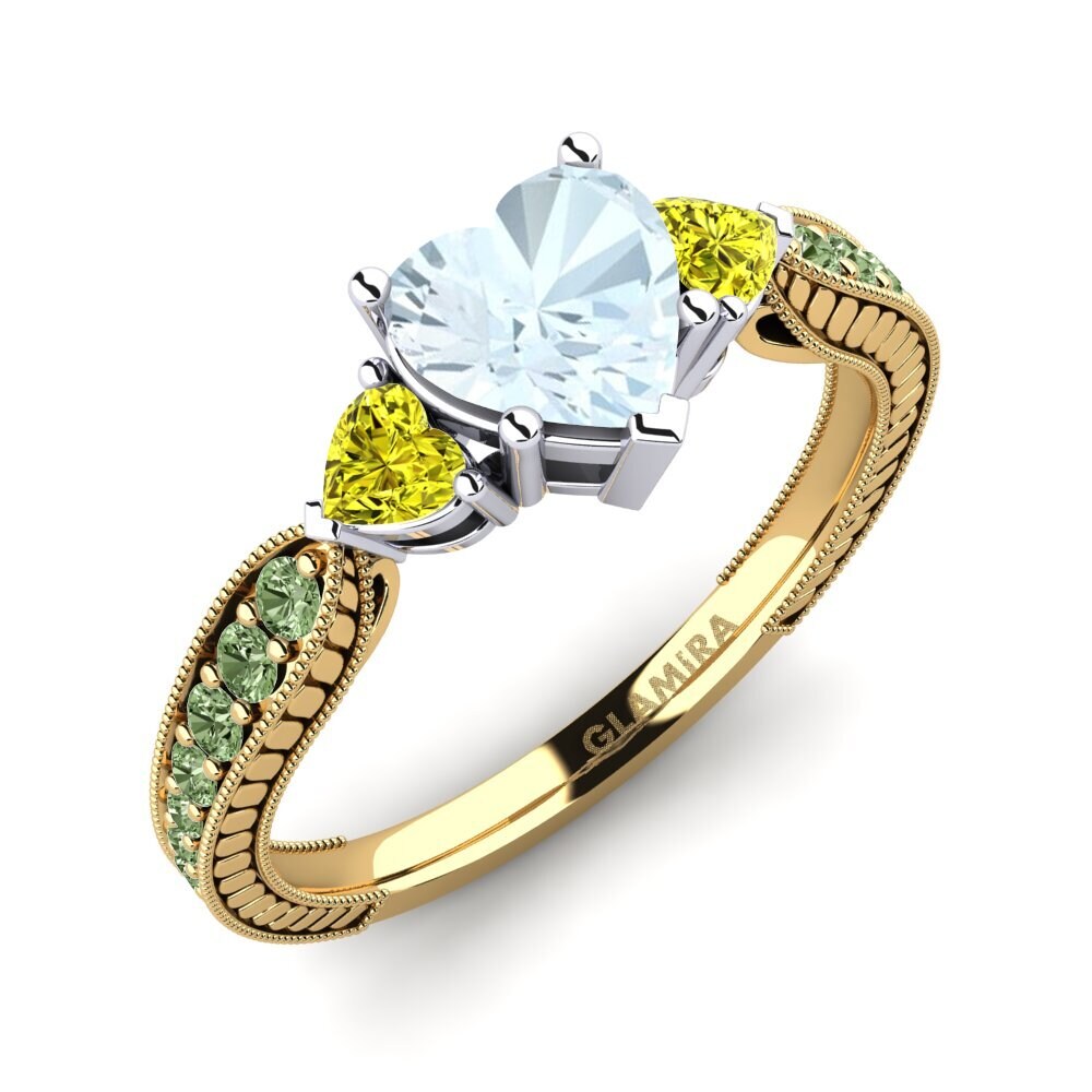 14ct Yellow & White Gold Aquamarine Engagement Ring Erica