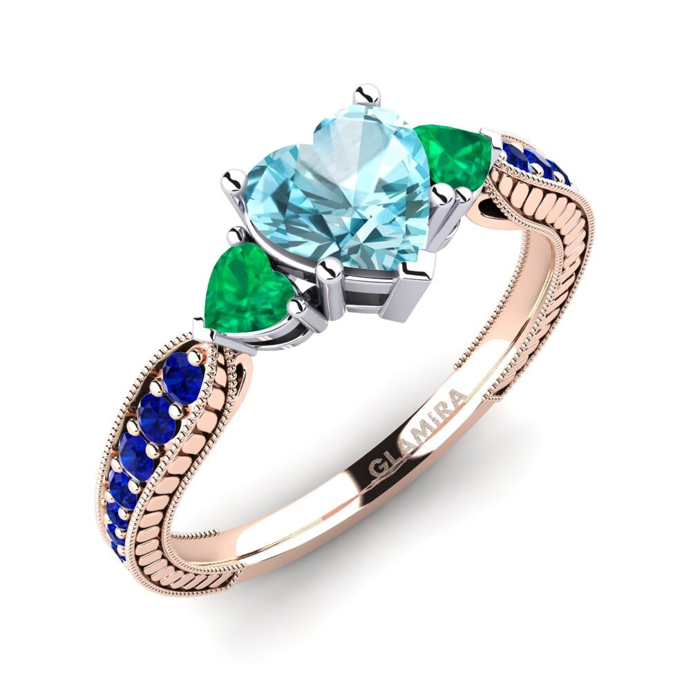 14k Oro Rosa & Blanco Circón Azul Anillo de compromiso Erica