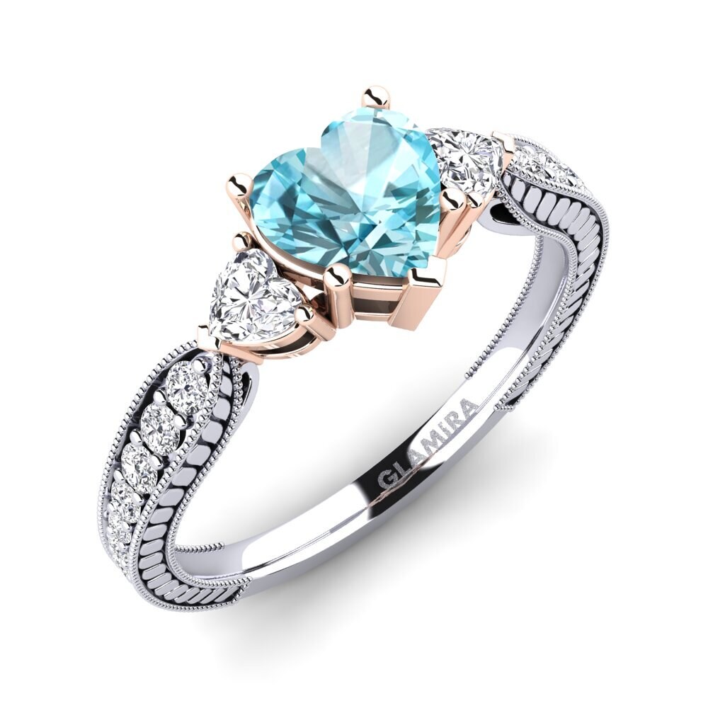18ct White & Rose Gold Blue Zircon Engagement Ring Erica