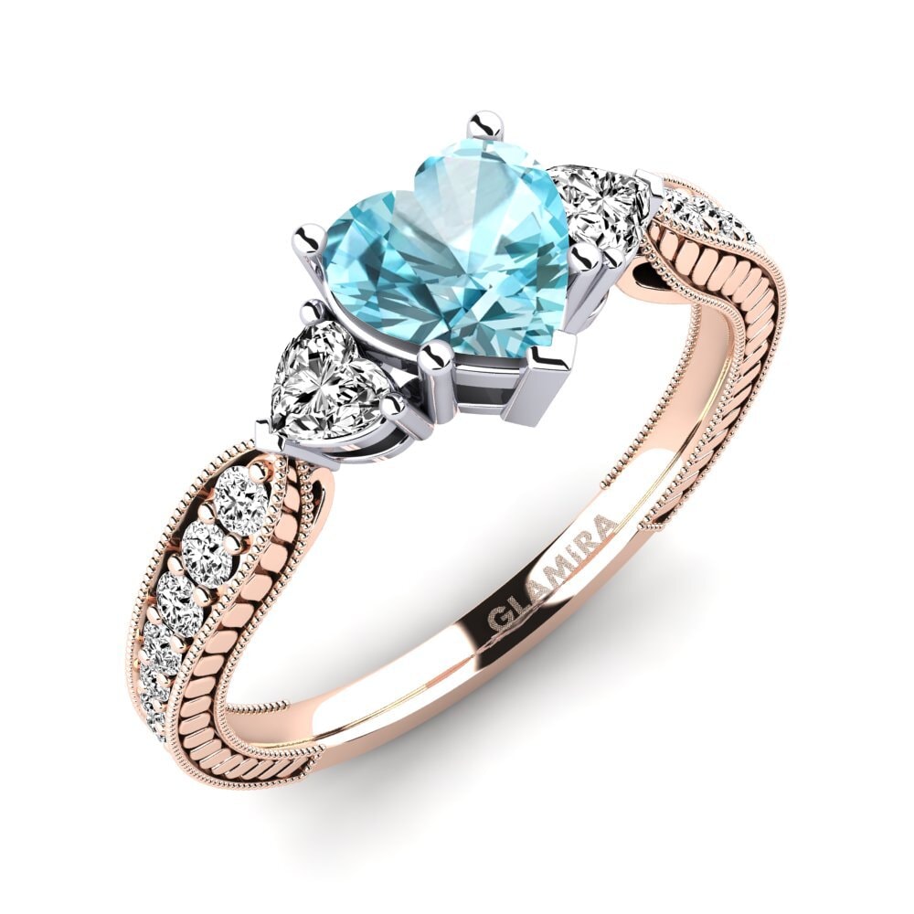 14k Oro Rosa & Blanco Circón Azul Anillo de compromiso Erica