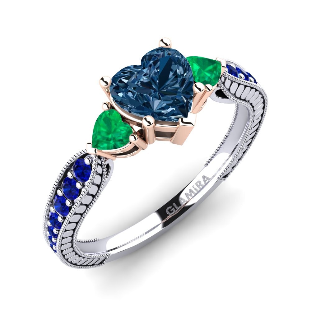 14K Wit & Rood Goud Blauwe Diamant Verlovingsring Erica
