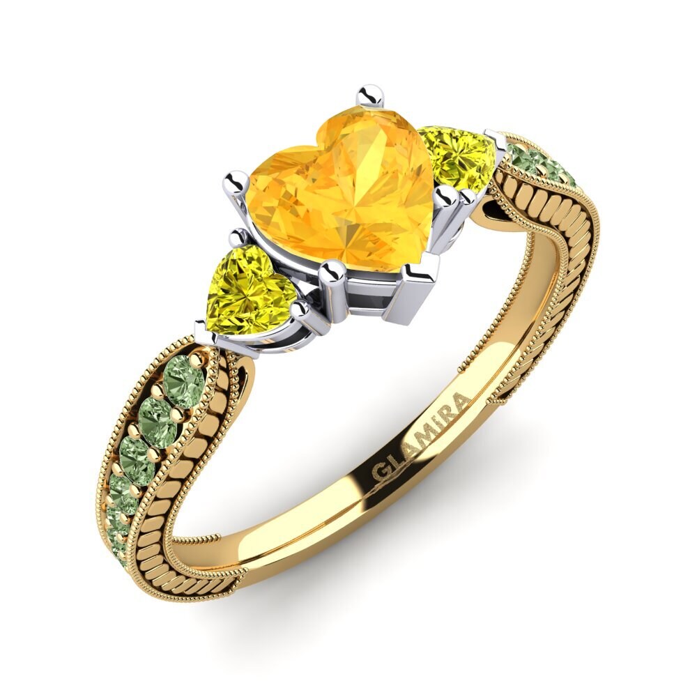 14k Oro Amarillo & Blanco Citrino Anillo de compromiso Erica