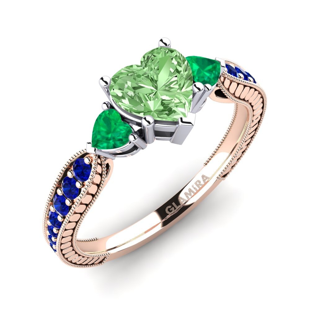 14K Rood & Wit Goud Groene Diamant Verlovingsring Erica