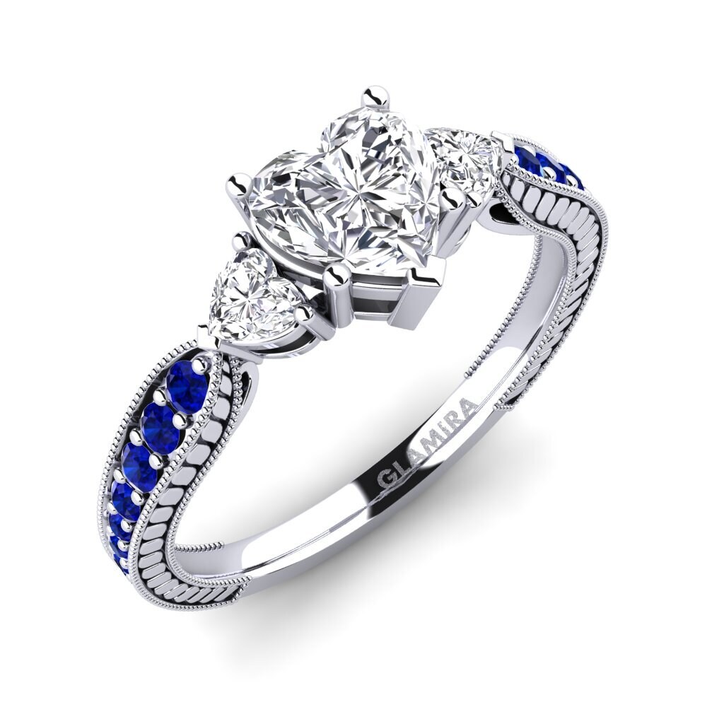 Bague Vintage Cœurs En Argent 925 Avec Zircon Blanc - Taille 51 - Occasion Bon État