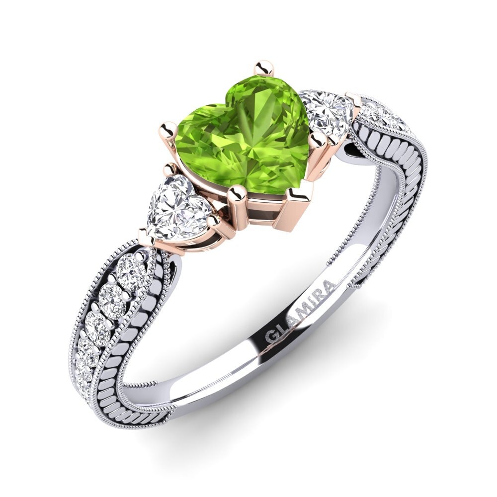 18ct White & Rose Gold Peridot Engagement Ring Erica