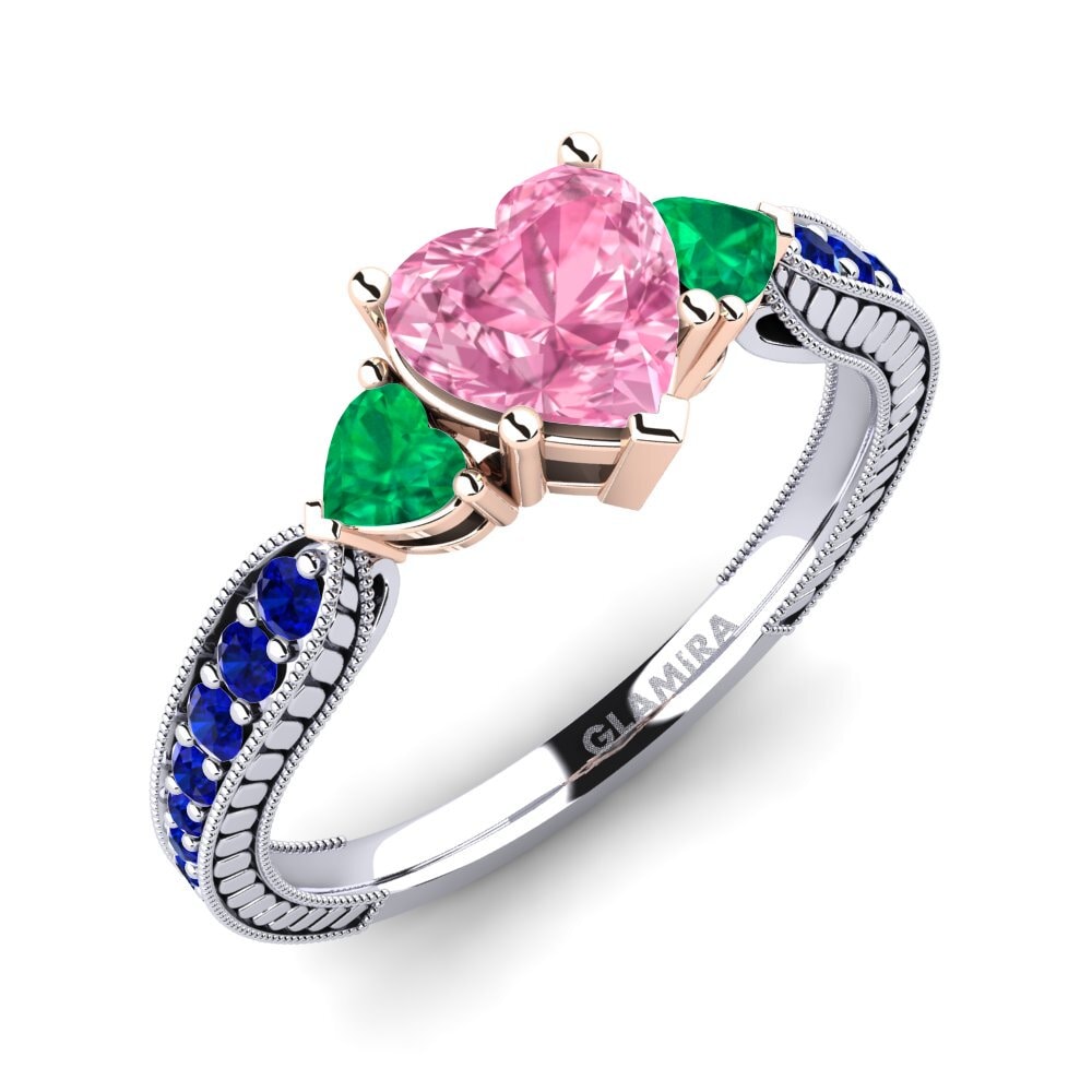 14K Wit & Rood Goud Roze Saffier Verlovingsring Erica
