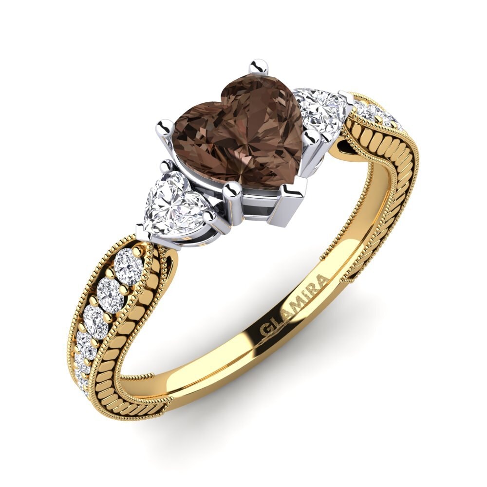 14ct Yellow & White Gold Smoky Quartz Engagement Ring Erica