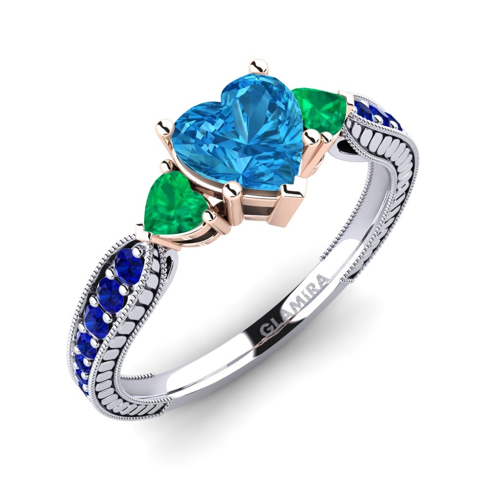 14ct White / Rose Gold Blue Topaz Engagement Ring Erica