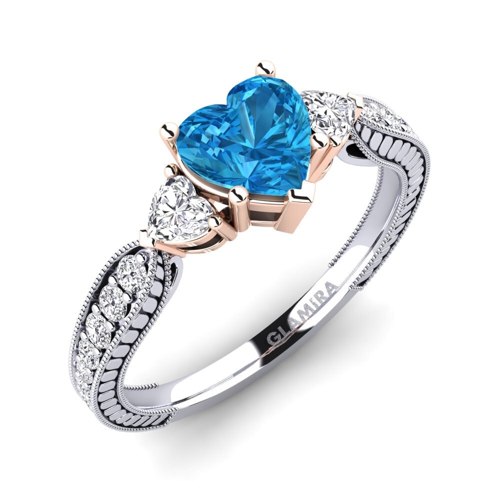 14ct White & Rose Gold Blue Topaz Engagement Ring Erica