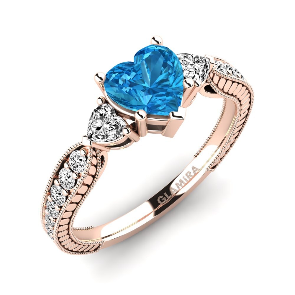 14k Oro Rosa Topacio azul Anillo de compromiso Erica