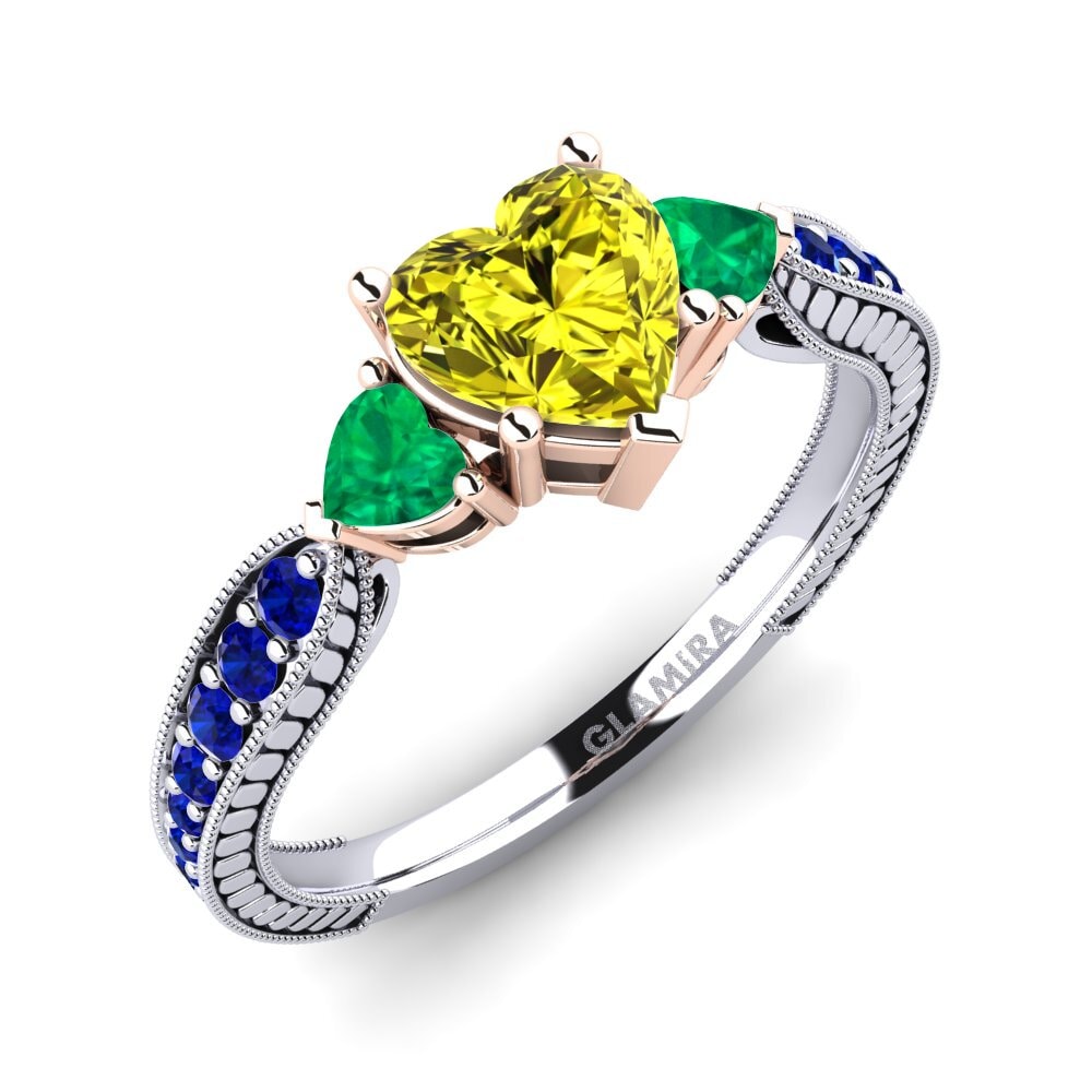 14K Wit & Rood Goud Gele Diamant Verlovingsring Erica