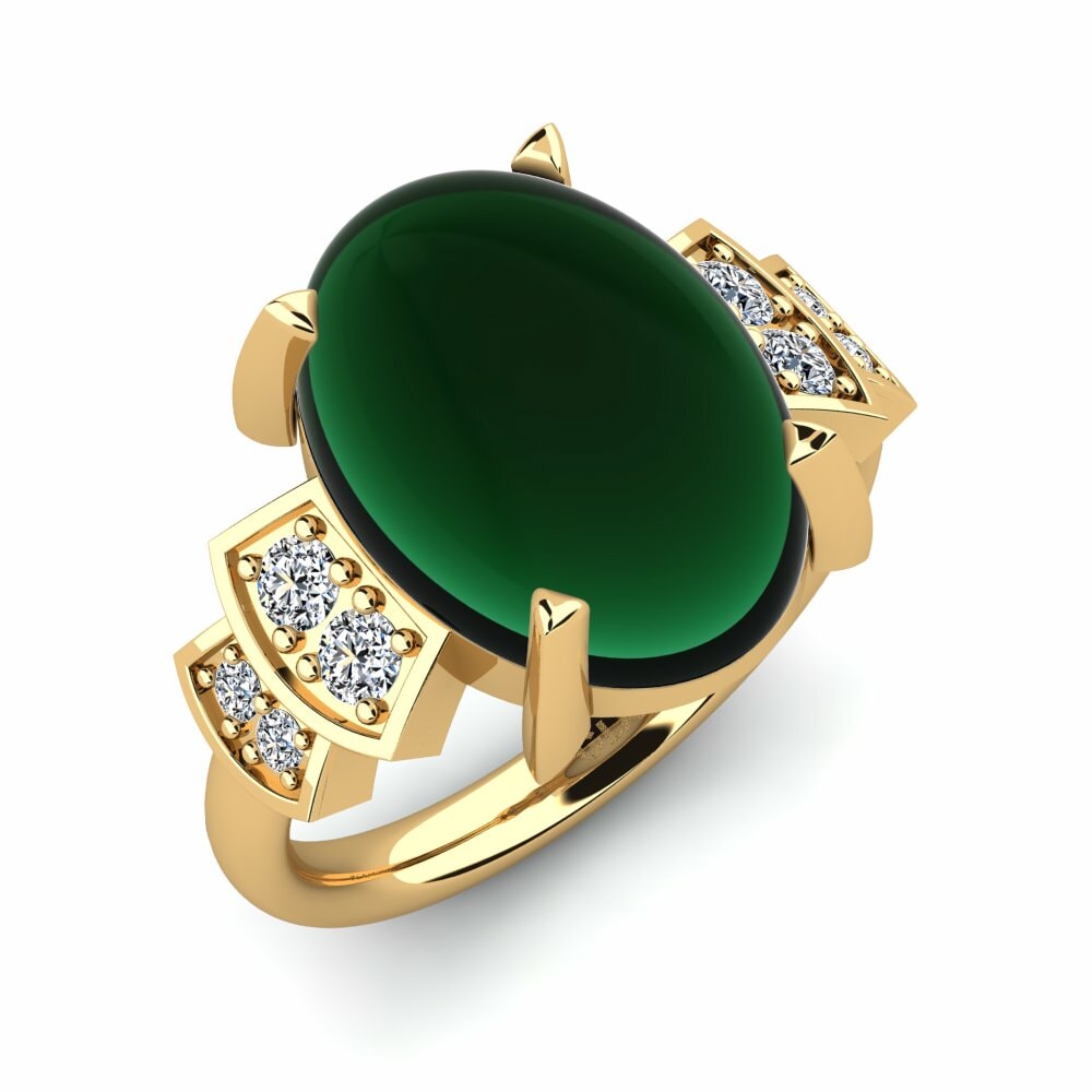 Or Jaune 18k Émeraude Cabochon Bague Erinne