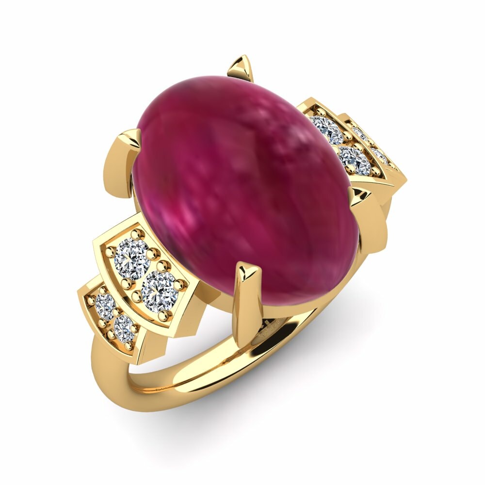 Or Jaune 18k Rubis Cabochon Bague Erinne