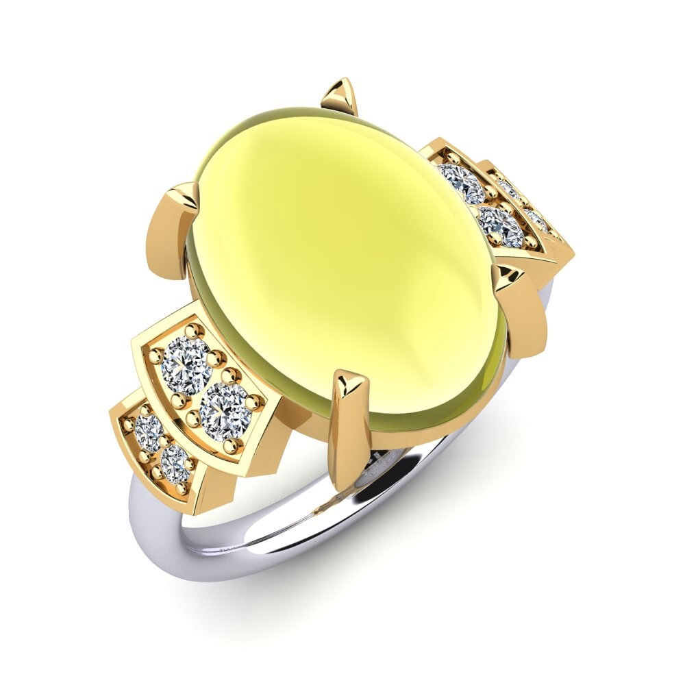 Or Blanc & Jaune 14k Topaze Citron Cabochon Bague Erinne