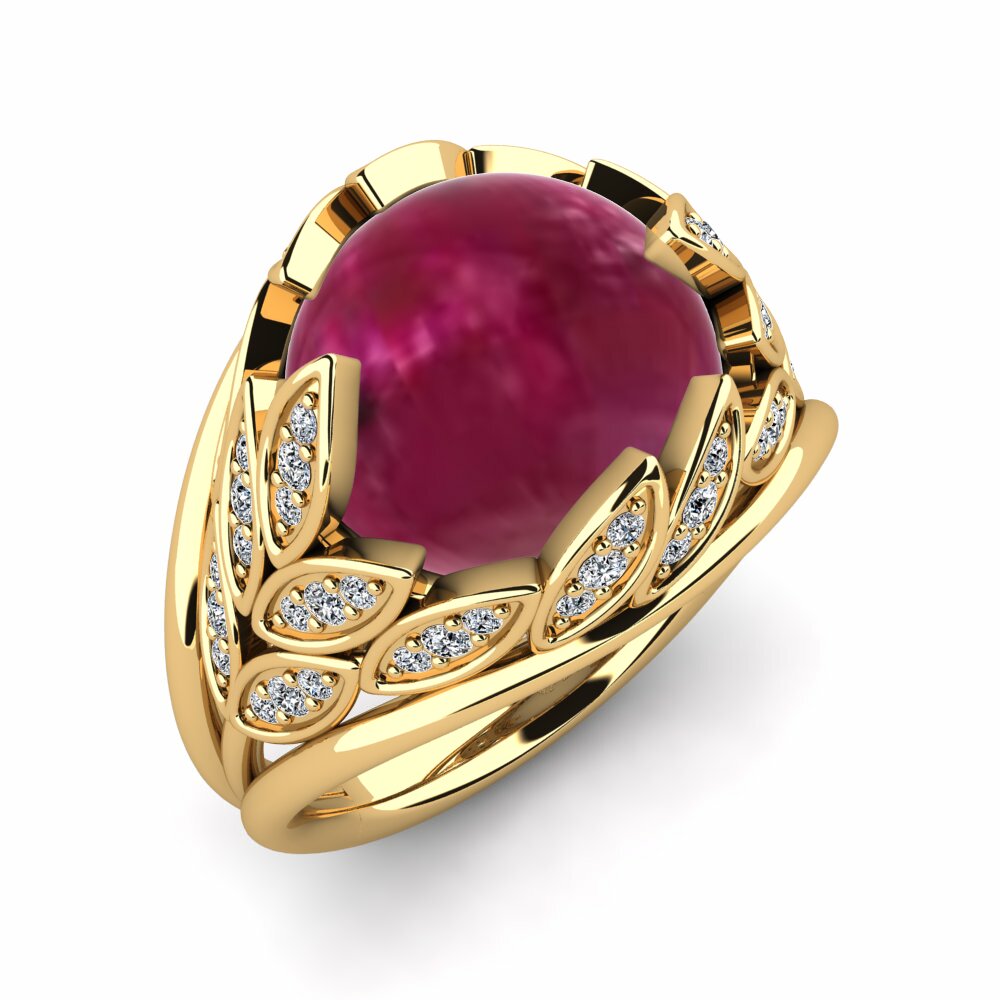 Or Jaune 18k Rubis Cabochon Bague Erletta