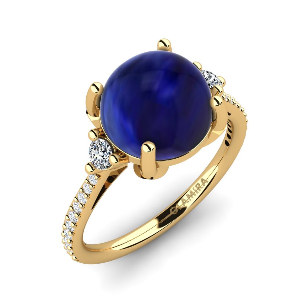 18k Oro Amarillo Zafiro Cabujón Anillo Erminne