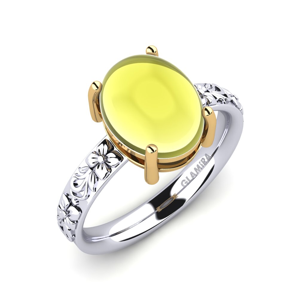 Or Blanc & Jaune 14k Topaze Citron Cabochon Bague Ernesha
